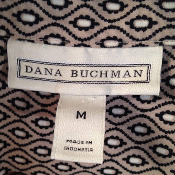 Silky Blouse Short Sleeved Peplum Button Down Career Tan Black Dana Buchman M - Picture 5 of 5